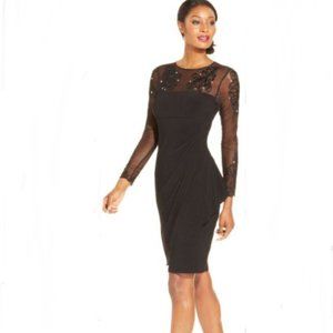 Xscape Black Embellished Illusion Faux-Wrap Dress